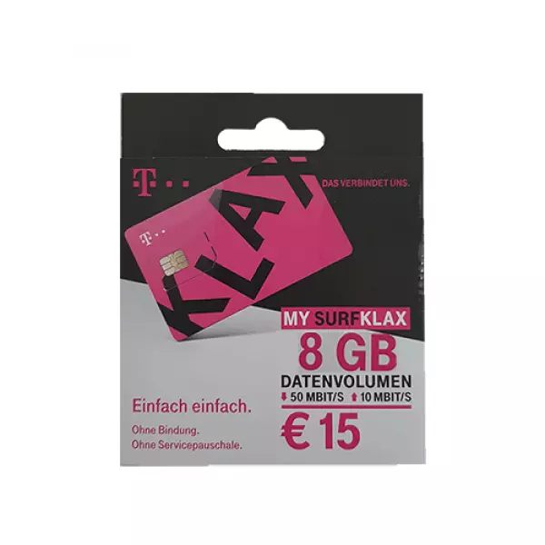 T-Mobile My Surfklax 8GB Internet Starter Paket - ohne Bindung Wertkarte Prepaid