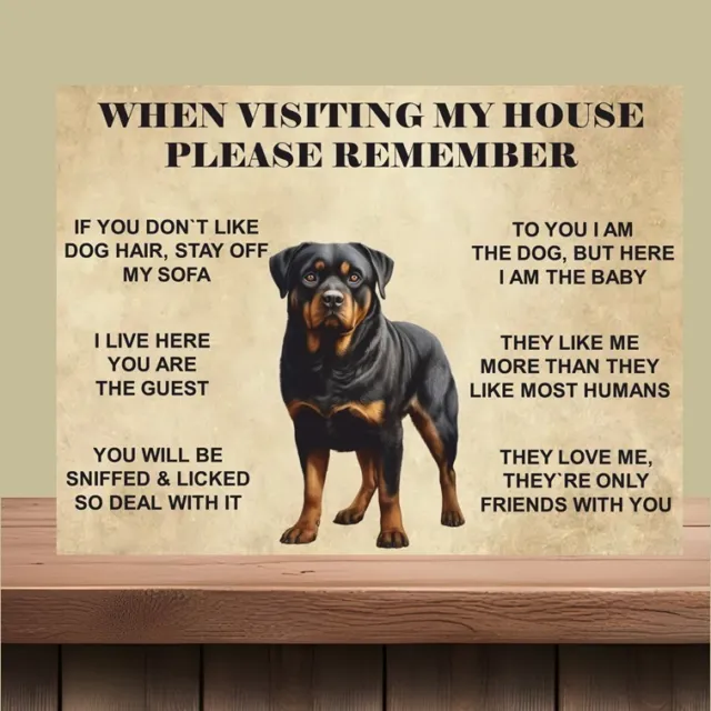 Funny  Cute Rottweiler Dog metal wall sign House Rules kitchen dog lovers plaque