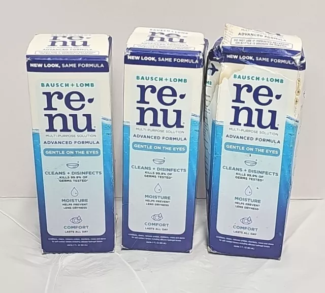 Lot Of 3 Bausch + Lomb ReNu Advanced Formula Multi-Purpose Solution 2oz Bottles