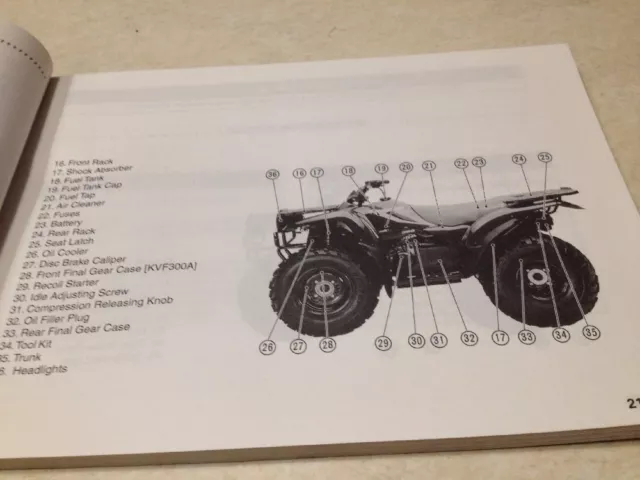 Manuel propriétaire Kawasaki Quad KVF300 KVF 300 A4 B4 owner's manual ed. 2001 3