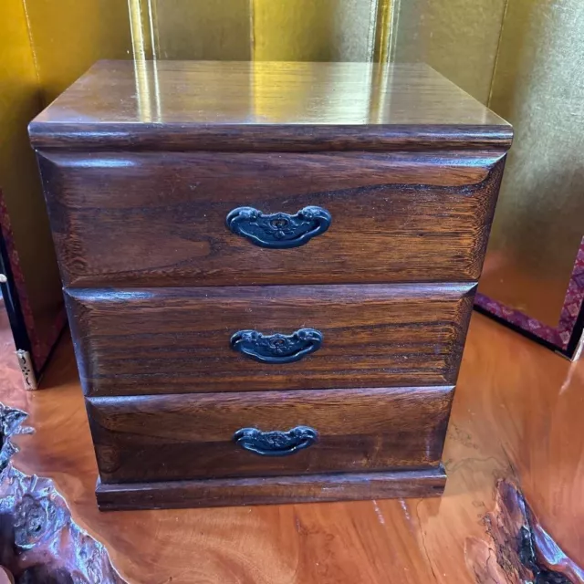 TANSU 3-tier Chest of Drawers wood storage Japanese antique Japan vintage Showa