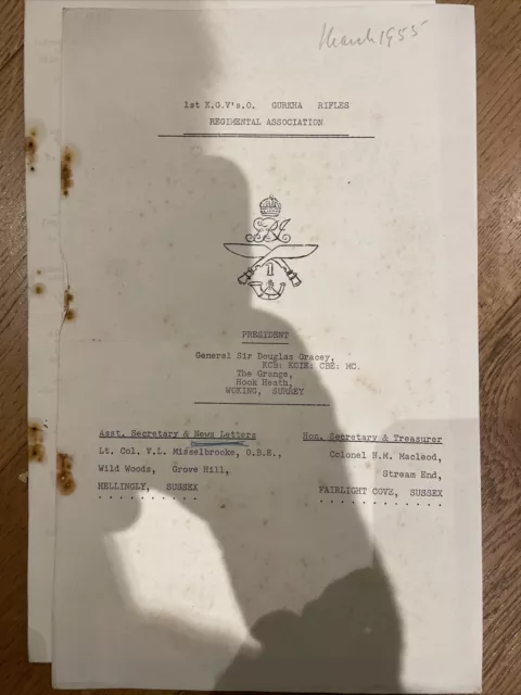 1st K.G.V’s.O. Gurkha Rifles Regimental Newsletter Mar 1955 British Indian Army
