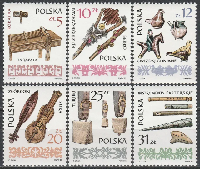 Poland 1985 - Polish folk musical instruments (II) - Fi 2831-2836 MNH**