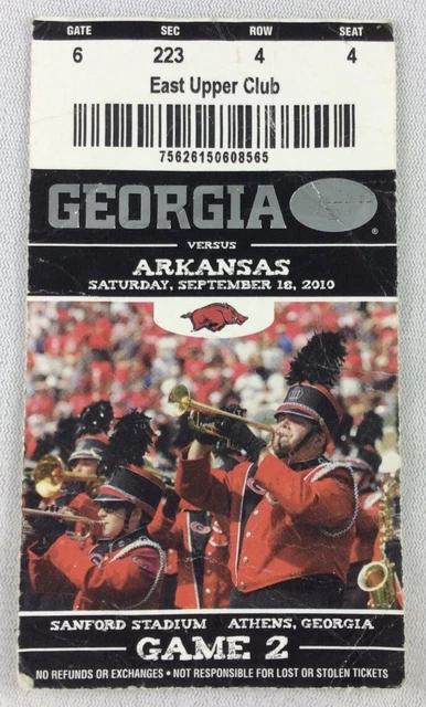 CFB 2010 09/18 Arkansas at Georgia Football Ticket-Ryan Mallett 380yds, 3TDs
