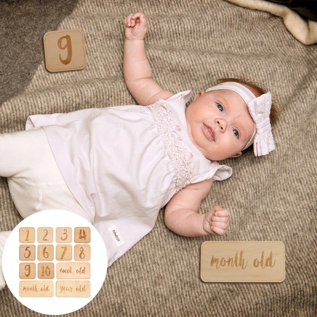 WOODEN MONTHLY MILESTONE Cards - Birth Announcement Sign £22.25 ...