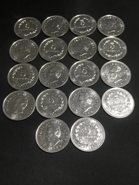 lot of 18 coins of 5 cents from El Salvador from 1984 UNC