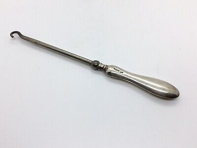 Antique Solid Sterling Silver Handled Button Hook - 165mm Long
