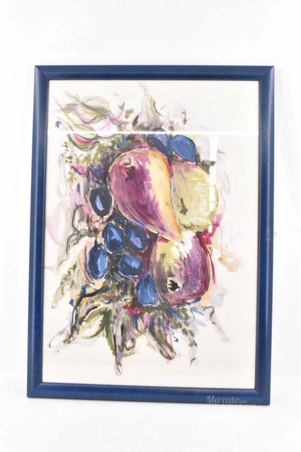Quadro Dipinto Natura Morta Frutta Giuliana Cornice Blu 54x39 Cm