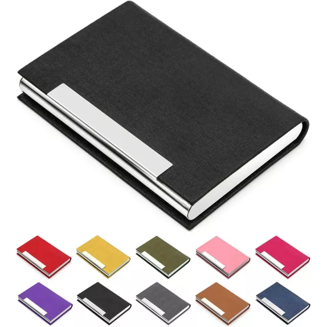 Business Card Holder Case PU Leather Stainless Steel Multi Magnetic Closing Case