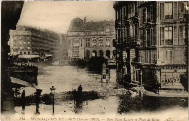 CPA AK PARIS Gare St-Lazare and Place de Rome FLOODS 1910 (605970)