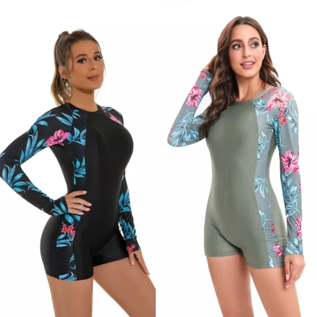 Womens Floral Printed Bathing Suit Swimwear Ladies Rash Guard Swimsuit