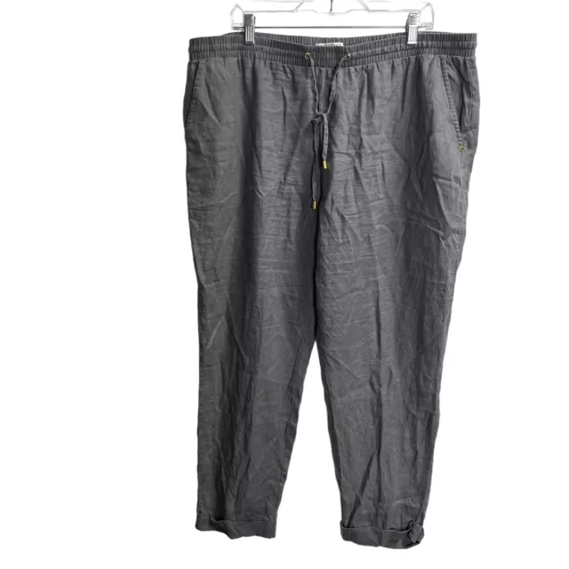Ellen Tracy Womens Pull On Linen Pants Size XL Gray Cuffed Pockets Elastic Waist