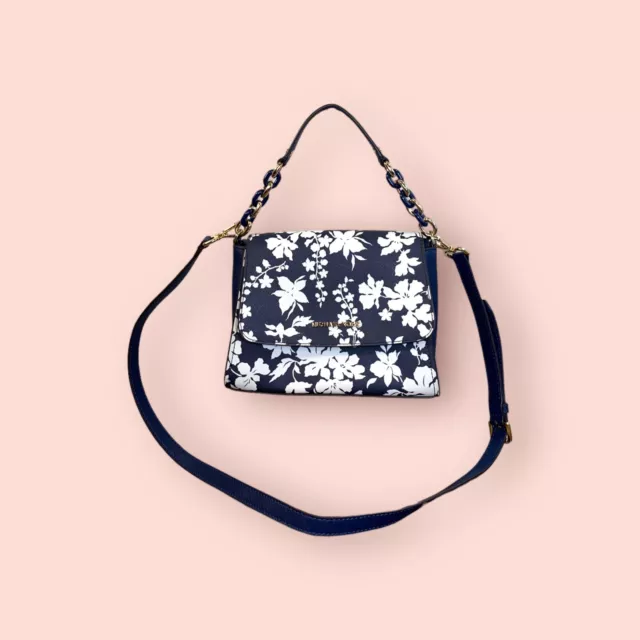 MICHAEL KORS Sofia East West Satchel Cross Body Floral Navy Blue White