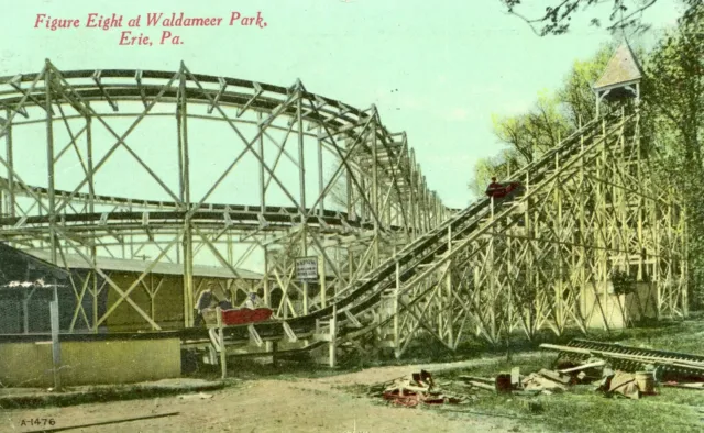 Roller Coaster Waldameer Park Erie Pa Pennsylvania Postcard Figure Eight Coaster