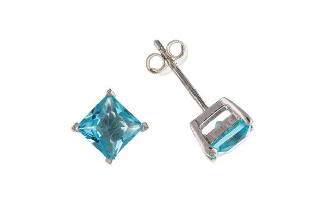 Boucles D'oreilles Clous Rond Halo Avec Aigue-marine Simulée & Zircone - Plaqué Or Sur Argent 925 - Neuf Sans Emballage