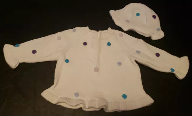 Baby Girls Knit Sweater and Hat Set - 12 Months - Polka Dots Winter CUTE EUC