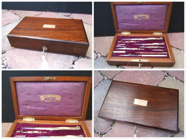 19C Antique Rosewood French Technical Drawing Box - Wonderful Interior