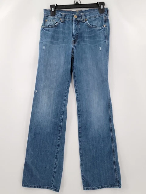 7 For All Mankind Jeans Girls Size 14 Color Blue Bootcut Leg Distressed Pockets
