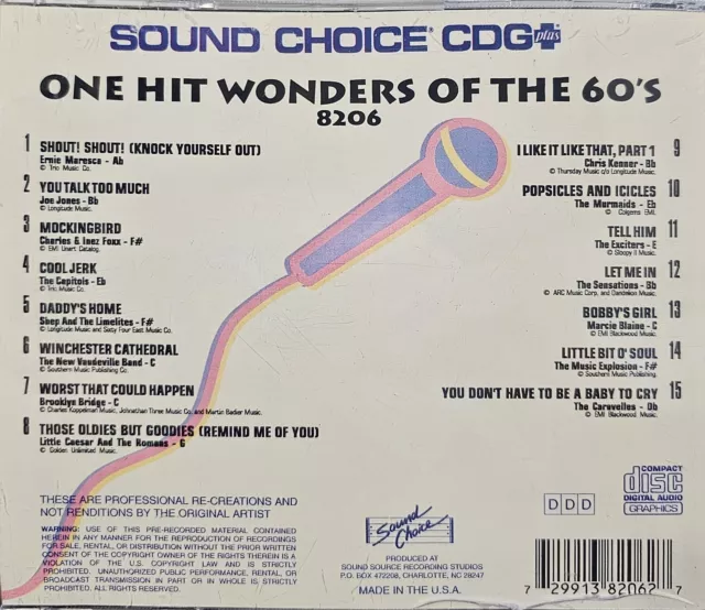 Sc8206 One Hit Wonders 60'S     Sound Choice Karaoke Cdg  Lot Wa