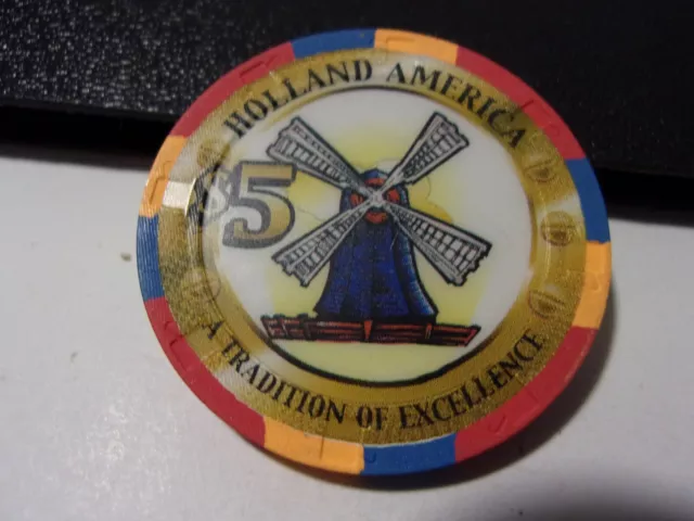 HOLLAND AMERICA LINE CRUISE CASINO $5 gaming poker chip - MS AMSTERDAM