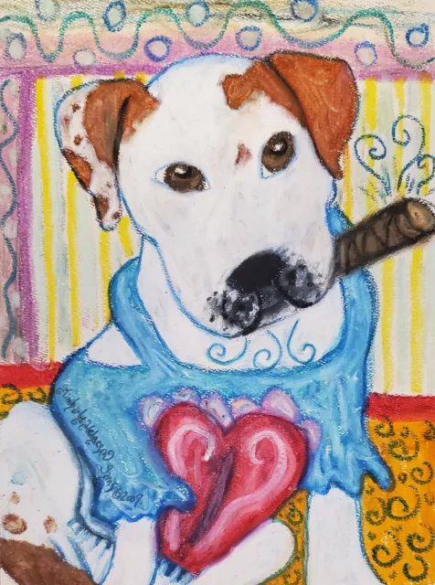 AMERICAN BULLDOG Smoking a Cigar Dog  Pop Art Print 13x19 Signed by Artist KSams