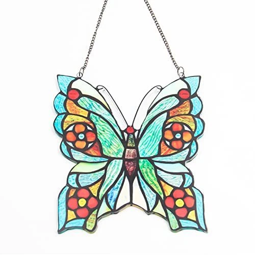 DiuDiuLYU Dragonfly Stained Glass Window Hangings, Stained Glass Decorations,Dragonfly Suncatcher For Indoor Garden Window Home Decor Dragonfly Gifts For Grandma,Mom