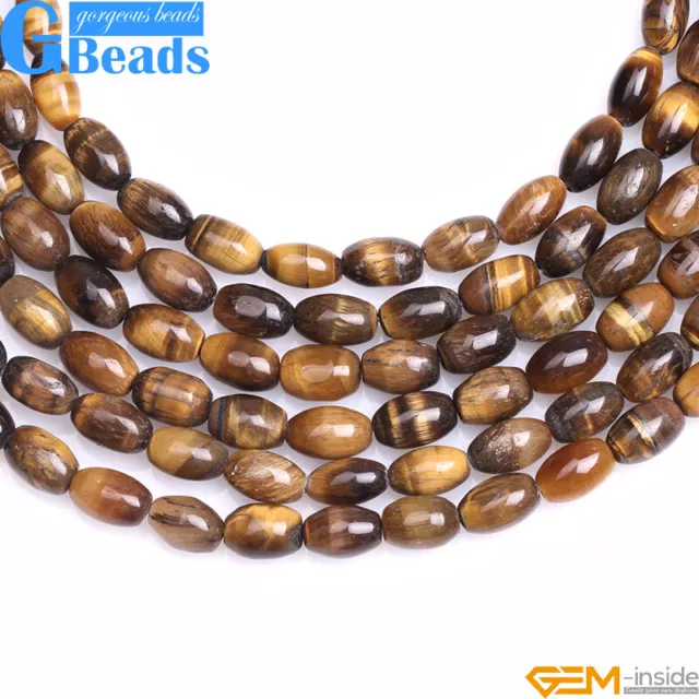 Olivary Rice Natural Gemstone Tiger's Eye Spacer Beads For Jewelry Making 15"