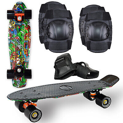 Skateboard Mini Cruiser Completo di Set Kit di Protezioni per Bambini e Ragazzi