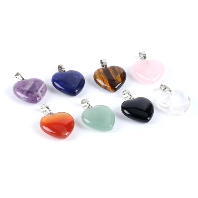 Natural Heart Pendant Gemstone Necklace Crystal Quartz Stone Chakra Healing Gift 3