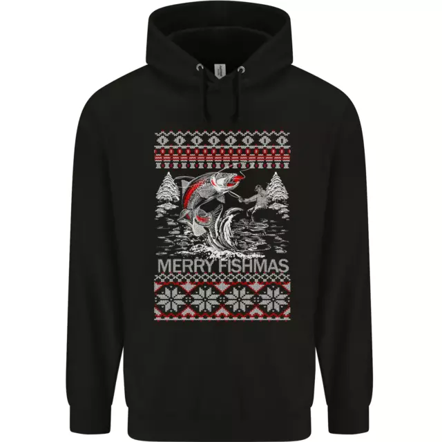 Felpa con cappuccio Fishing Merry Fishmas divertente pescatore Natale da uomo 80% cotone