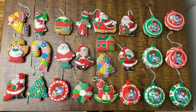 Vintage Christmas Tree Handmade  Fabric Stuffed Ornaments lot of 25