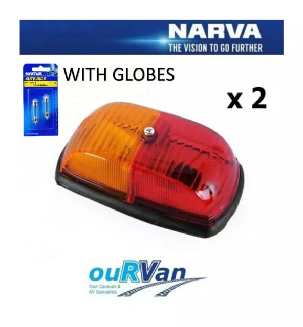 2 x NEW NARVA 85760 Caravan Camper Red/Amber side marker light WITH Globes