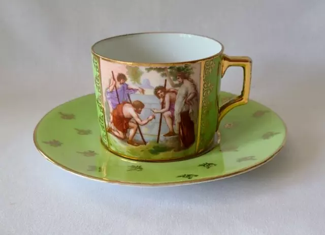 Victoria Carlsbad Austria Green and Gold Demitasse Cup & Saucer Set