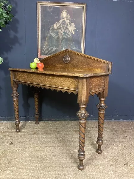 A Good Antique Victorian Gothic Oak Side Hall Table Or Console 2