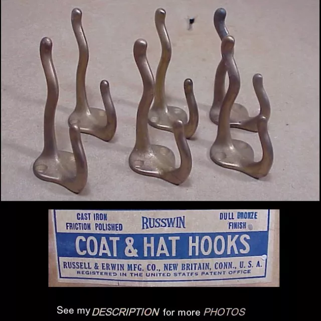 Set 6 Antique Russel & Erwin Double Coat Hat Rack Hall Tree Hooks Cast Iron