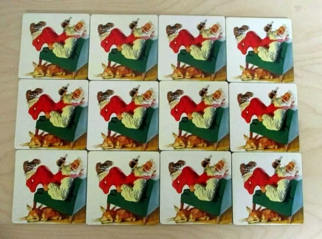Set of 12 Santa Claus Coca Cola Coasters Holiday with Cork back