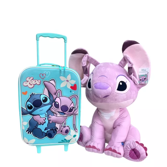 Disney Angel Peluche 70cm + Valigia Cabina 52cm Soft Trolley 3D Bagaglio a mano