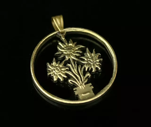 Austria 1 Schilling Cut Coin pendant necklace Edelweiss flower Osterreich Vienna