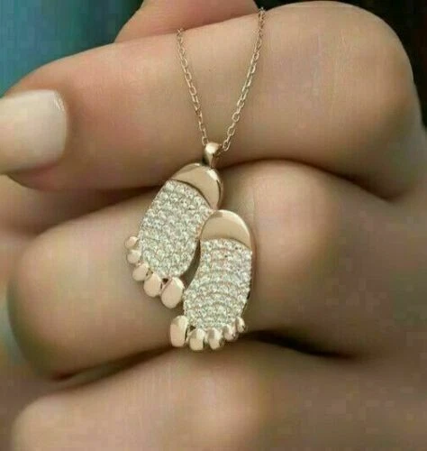 1.50Ct Moissanite Good Pave Set Wedding Baby Feet Pendant 14K Rose Gold Finish 3