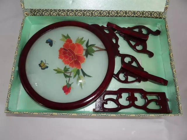 Chinese Suzhou Silk Embroidered Double Sided  Flowers & Butterflies with Box