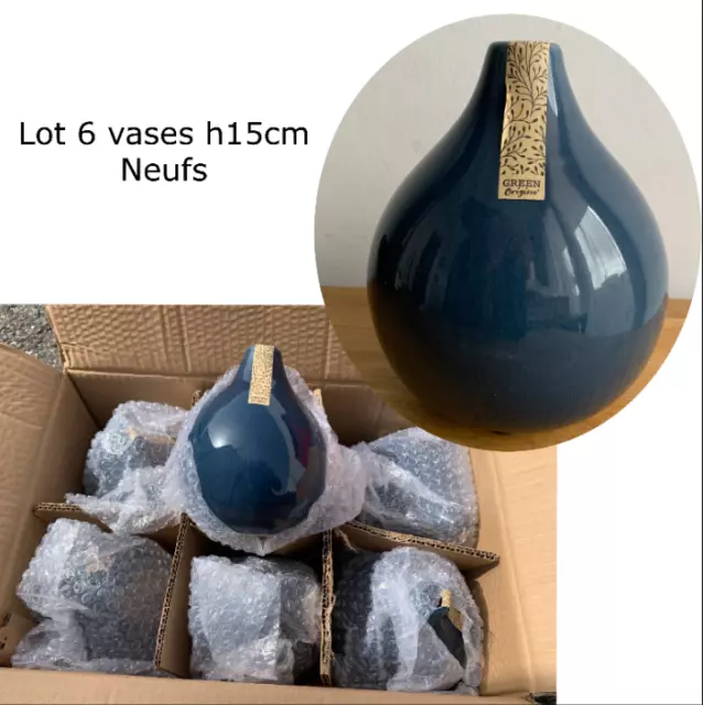 lot revendeur destockage neuf - 6 vases en céramique bleus