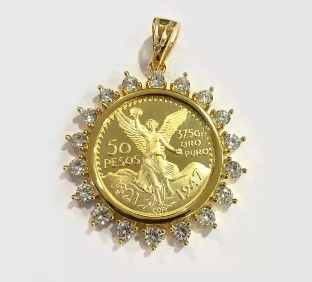 2.5CT LAB CREATED Diamond Lady Liberty COIN Shape Pendant 14K Yellow ...