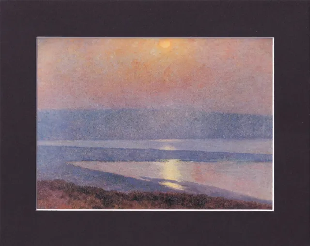 8X10" Matted Print Art Painting Picture: Maurice Braun , Moonrise San Diego Bay