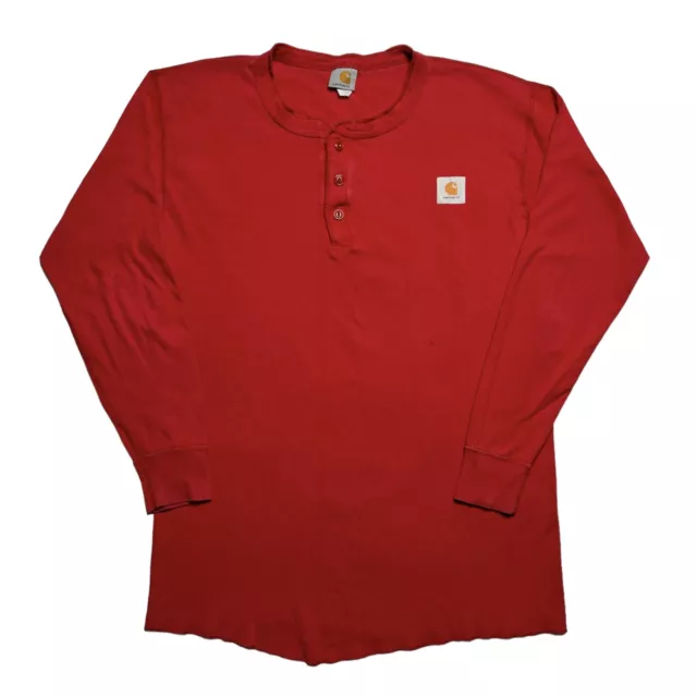 Vintage 90s Carhartt Red Box Logo Faded Long Sleeve Henley T Shirt Medium