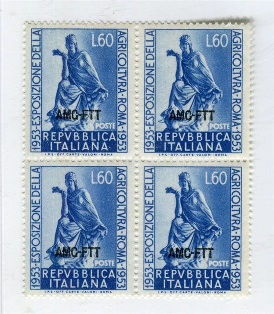 ITALY; 1953 Trieste Optd. issue fine MINT MNH Unmounted BLOCK of 4,
