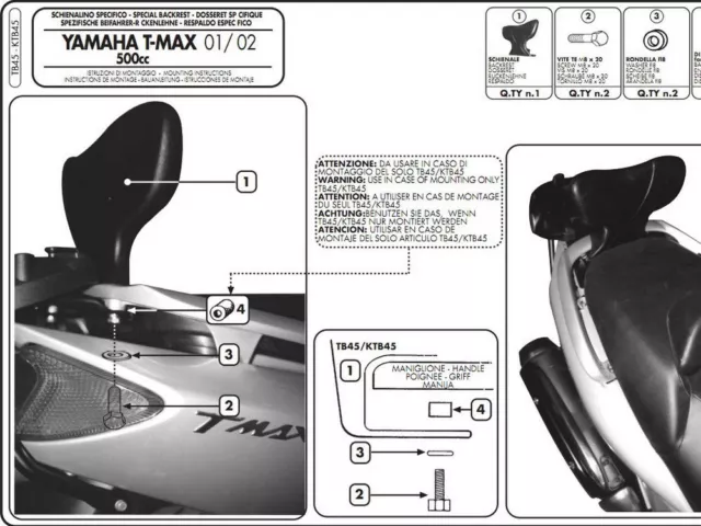 SCHIENALE PASSEGGERO per YAMAHA T-MAX 500 2001 - 2007 con BAULE MONTATO