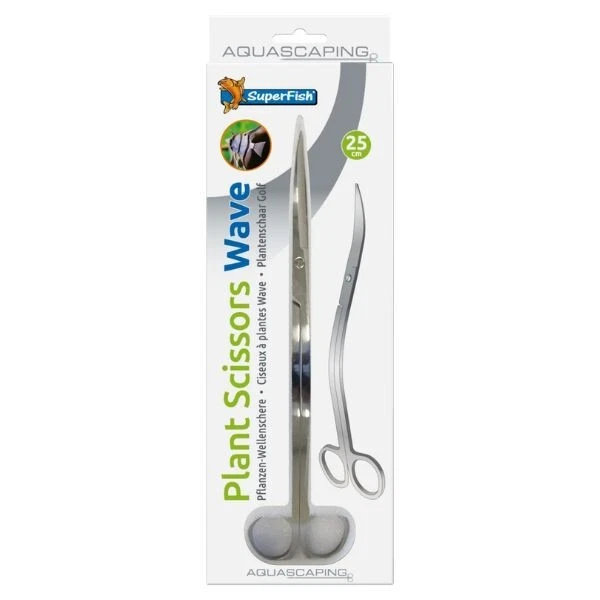 SuperFish Stainless Steel Aquascaping Planting Aquarium Wave Scissors 25cm