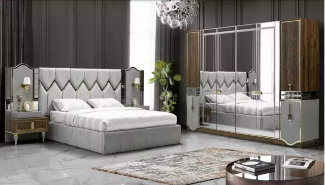 Lit Table de Chevet Penderie 4 Pièces Chambre à Coucher Set Design Moderne Luxe