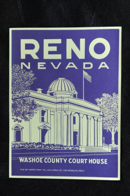 RENO Nevada WASHOE COUNTY COURT HOUSE Label Travel Auto Water Luggage Decal