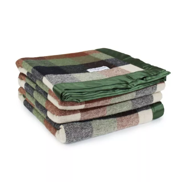 Onkaparinga Australian Wool Check Blanket Olive Queen/King